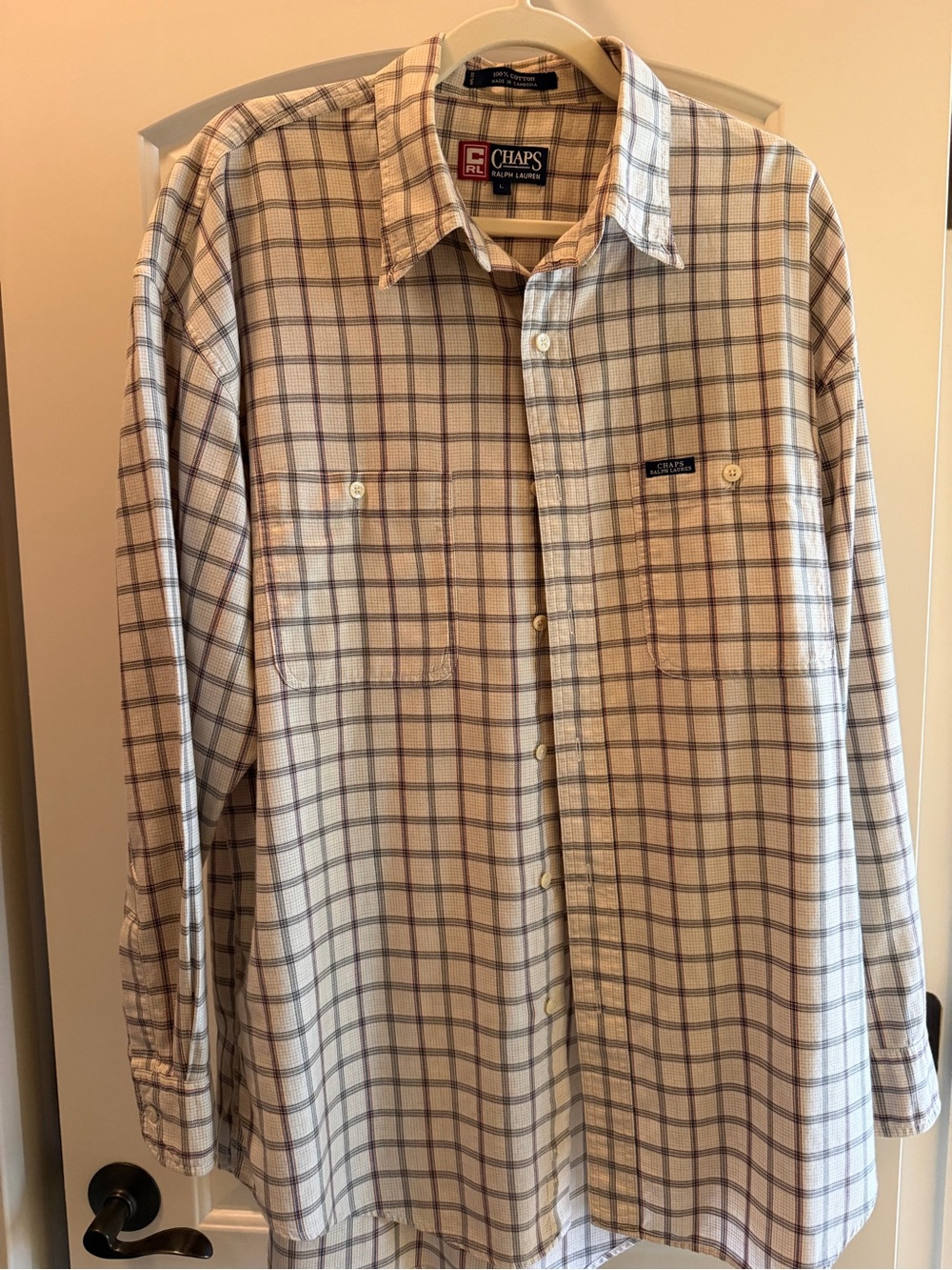 Chaps Beige and Brown Plaid Button-Down Shirt